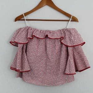 Zara Red & White Stripe Off The Shoulder Top